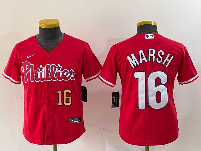 Youth Philadelphia Phillies #16 Brandon Marsh Red Stitched Cool Base Jerseys->mlb youth jerseys->MLB Jersey